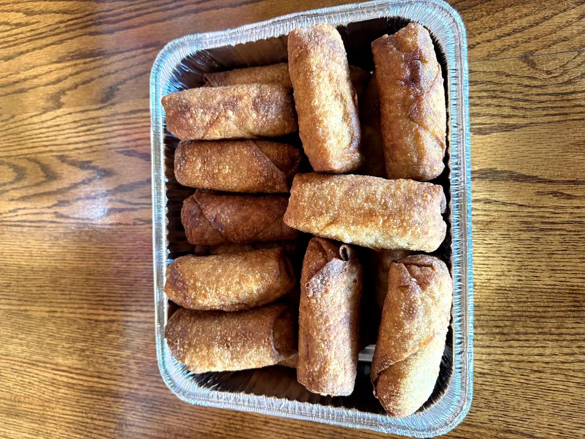 Vegetable egg rolls catering tray prepared by Autumn Court in Phoenix