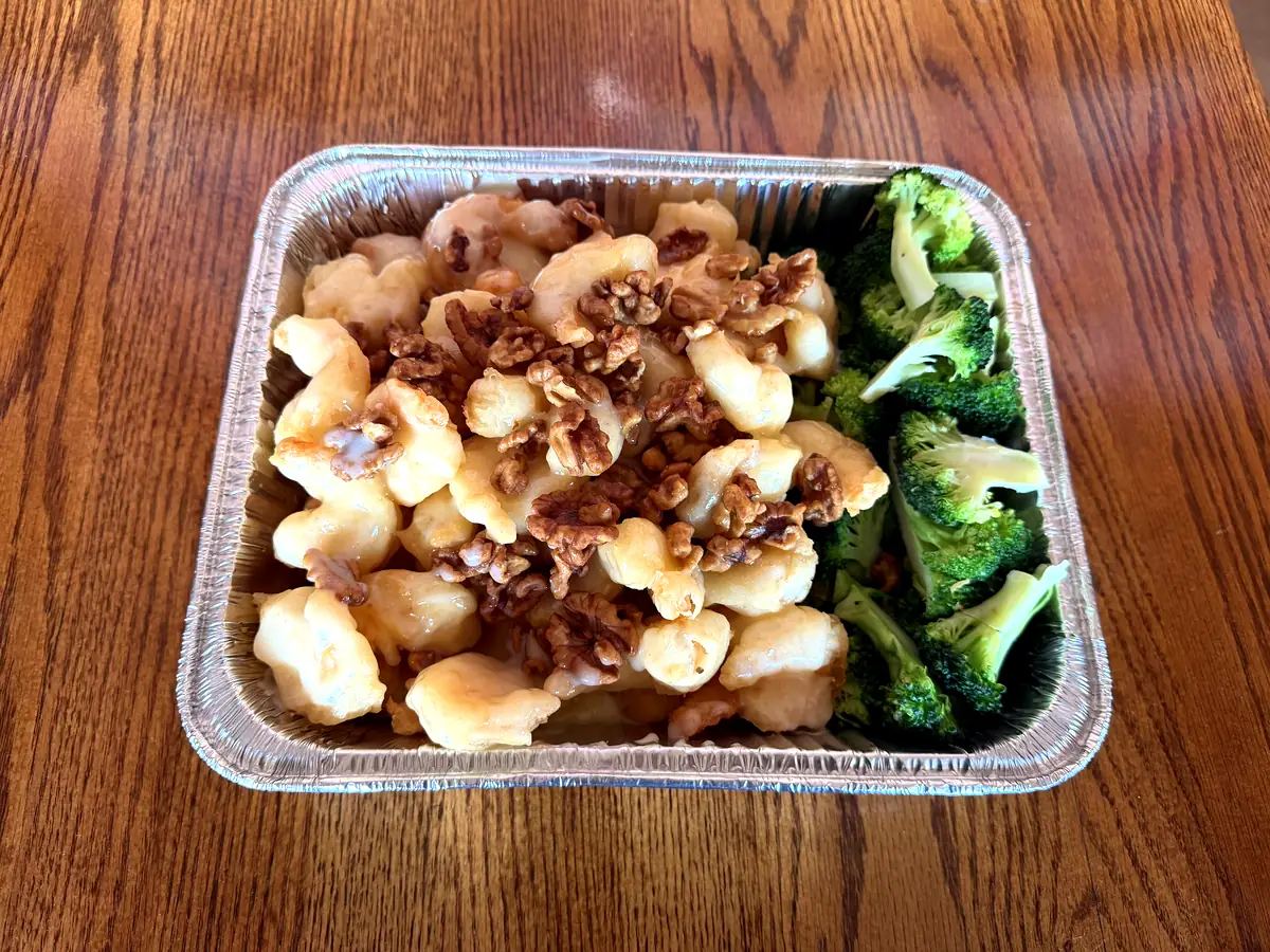 Walnut Shrimp catering tray prepared by Autumn Court in Phoenix