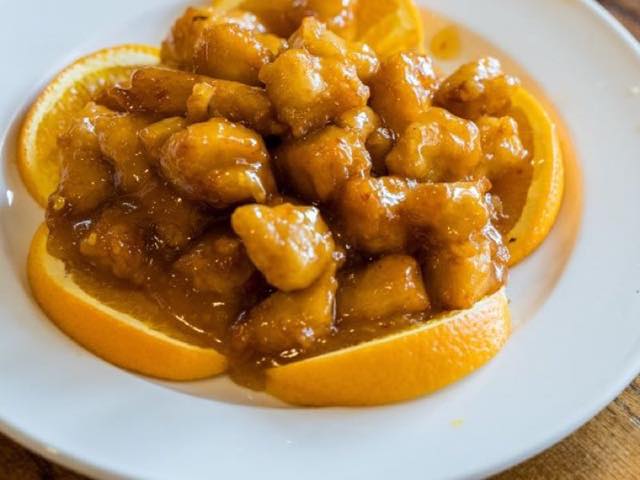 Spicy orange chicken tray — family party catering Phoenix